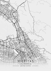 Naklejka premium Milpitas - California - US Gray Map Art