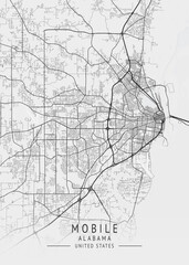 Mobile - Alabama - US Gray Map Art