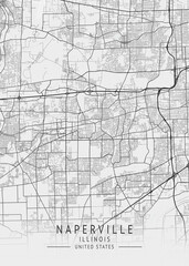 Naperville - Illinois - US Gray Map Art