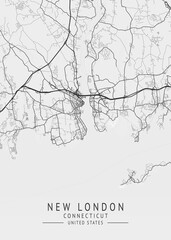 New London - Connecticut - US Gray Map Art