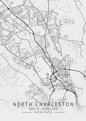 Fototapeta premium North Charleston - South Carolina - US Gray Map Art