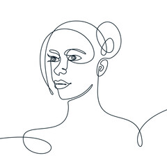 Vector continuous line illustration of woman portrait face. Monoline design for fashion beauty decor, poster print