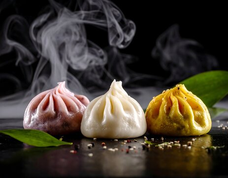 Steaming dumplings in various colors