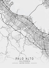 Palo Alto - California - US Gray Map Art
