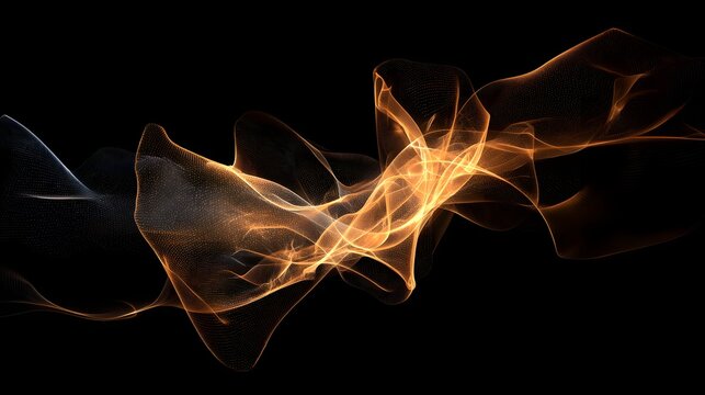 Abstract design featuring flowing, warm orange and cool blue shapes against a dark background.