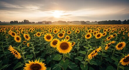 Vast Sunflower Field at Sunrise.
