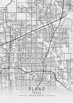 Plano - Texas - US Gray Map Art