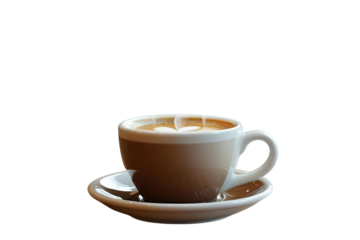 a cup of coffee, with a design, displaying its details and features, showcasing the illustration, exhibiting a shape, and style, and with its presentation, with no background.