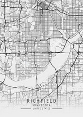 Obraz premium Richfield - Minnesota - US Gray Map Art