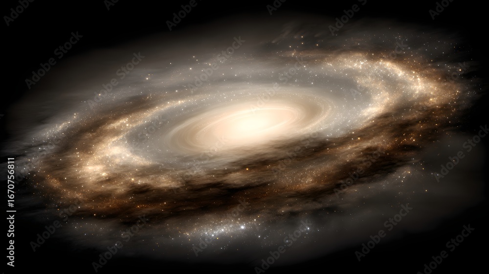 Aufkleber a spiral galaxy displays intricate patterns of light and shadow against a dark backdrop.