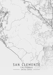 San Clemente - California - US Gray Map Art