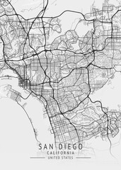 San Diego - California - US Gray Map Art