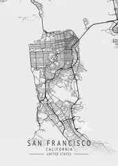 San Francisco - California - US Gray Map Art
