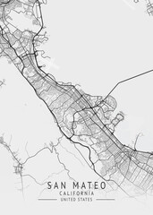 San Mateo - California - US Gray Map Art