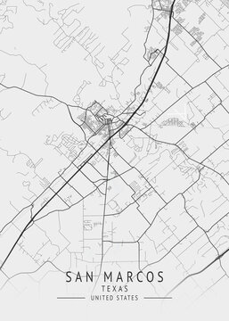 San Marcos - Texas - US Gray Map Art