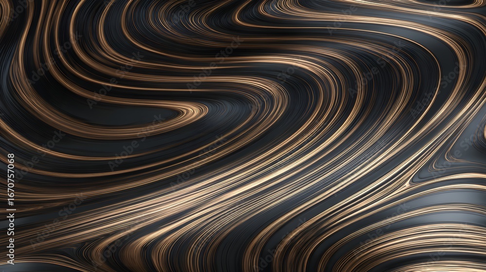 Poster a mesmerizing abstract design showcases flowing, swirling lines of dark gold and black, creating a d