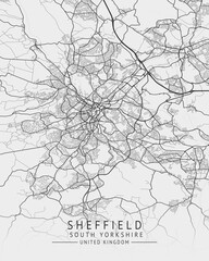 Obraz premium Sheffield - South Yorkshire UK Gray City Map