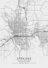 Spokane - Washington - US Gray Map Art