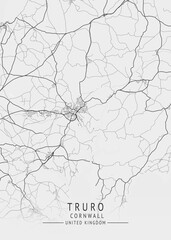 Truro -  Cornwall UK Gray City Map_481