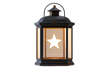 a lantern, with a star, showing the design, with illustration, with its features and style, displaying the details and shape, and its presentation, with the elements, no background.
