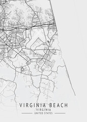 Virginia Beach - Virginia - US Gray Map Art