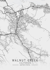 Walnut Creek - California - US Gray Map Art