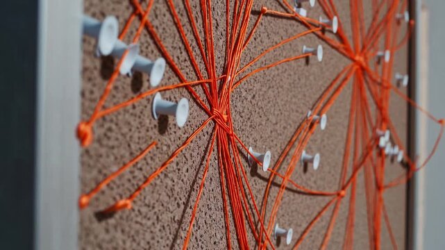 Concept visualization of goal achievement planning and progression stages with orange thread