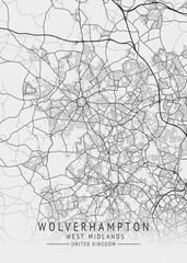 Wolverhampton -  West Midlands UK Gray City Map_230