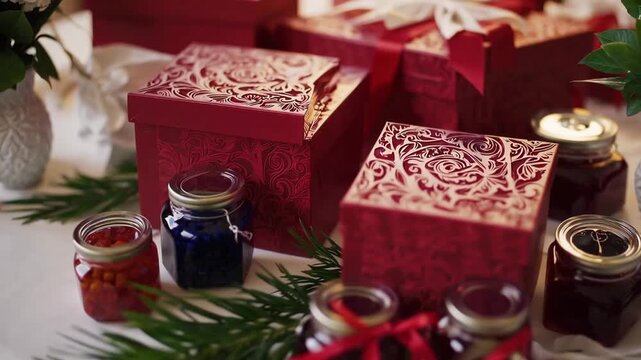 wedding gift present guest favor box jar pouch cake jam candy sweet treat red 