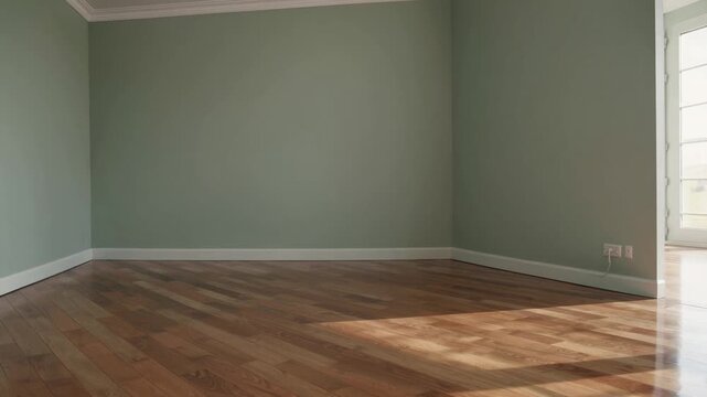 Light green hue wall vacant chamber wooden flooring interior design living space
