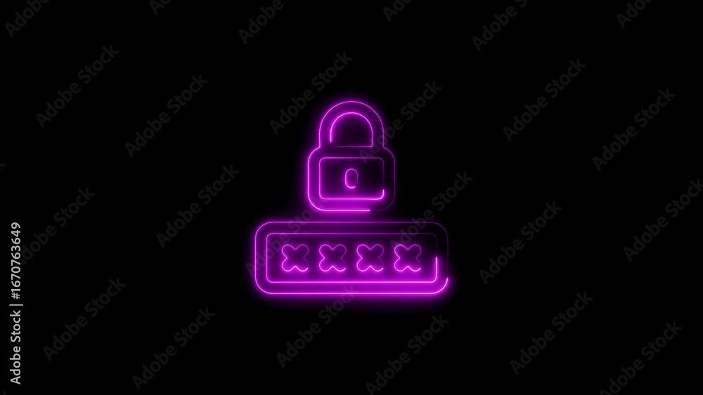 Poster illuminated neon password security concept representing protection and access on a black background