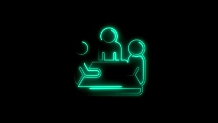 Neon meeting icon illustration depicting collaboration and communication against a black background
