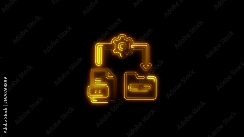 Poster glowing neon processing concept representing data transfer and digital file management