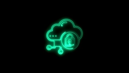 Secure cloud computing icon in neon green illustrating data privacy and protection