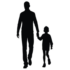 Silhouette of Father and Son Walking Hand in Hand Together Side by Side