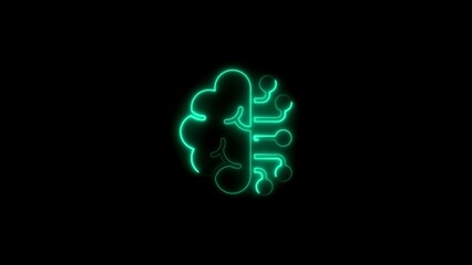Abstract neon brain icon depicting artificial intelligence and digital technology