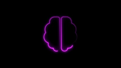 Neon brain silhouette glowing in a vibrant purple hue on a dark black backdrop