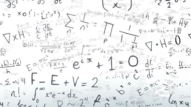 White canvas presenting static mathematical formulas filling frame, visualizing math concepts