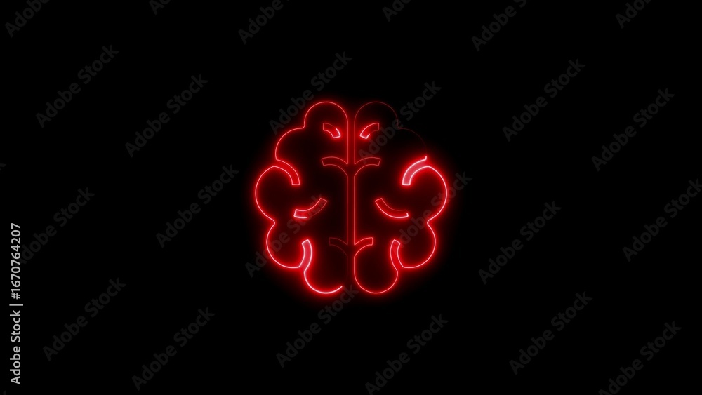 Poster illuminated red brain symbol against black background representing intelligence and thought