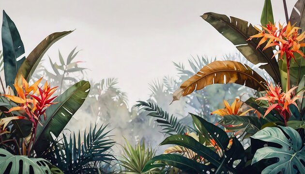 Watercolor Jungle Leaves in Soft Muted Colors