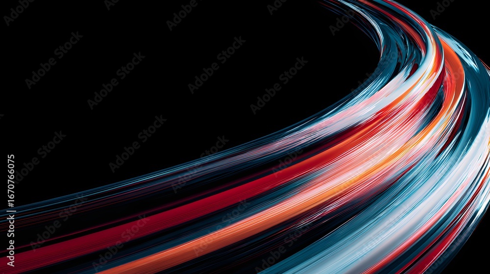 Poster dynamic, swirling lines of vibrant color create a captivating abstract design against a stark black 
