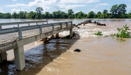 Bridge Partially Sunken After Flood