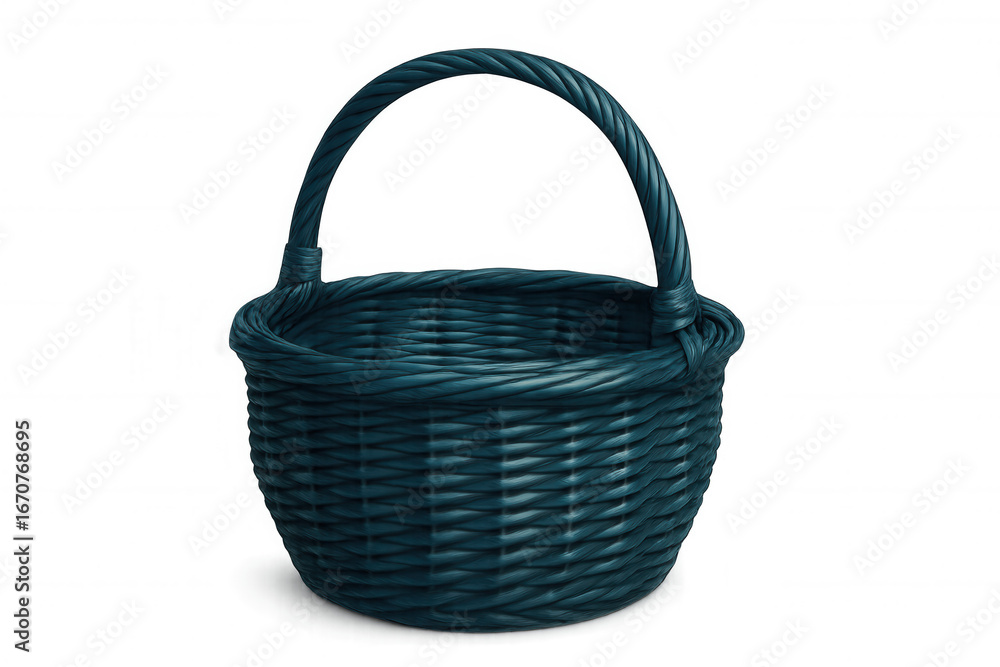 Poster photorealistic 3d rendering of an empty teal woven basket with a handle, isolated on a transparent b