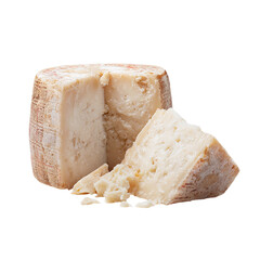 A Wheel of Pecorino Cheese Cut and Ready to Serve isolated on transparent background