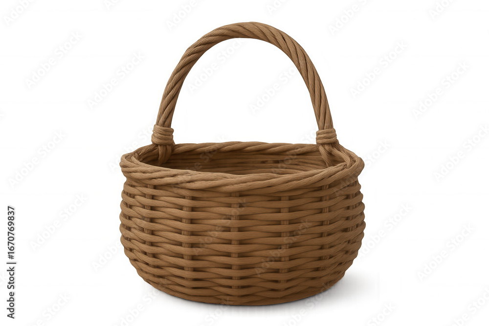 Fototapete 3d rendering of an empty wicker basket with a handle, isolated on a transparent background, perfect 