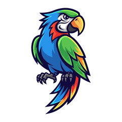 Vibrant Parrot Portrait: A stunning, stylized illustration of a vibrantly colored parrot, perching with confidence and charm, showcasing the bird's striking plumage and captivating features.