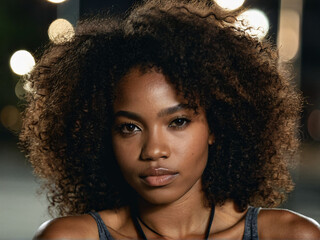 Natural textured afro hairstyle on African woman with volume