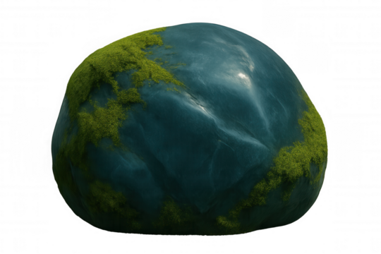 Verdant moss spreading across weathered stone surface, soft green texture contrasting dark rocky landscape with clean minimalist backdrop