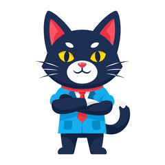 Confident Cat Icon: A charming cartoon cat, personified in a smart business suit, exudes confidence with crossed arms.