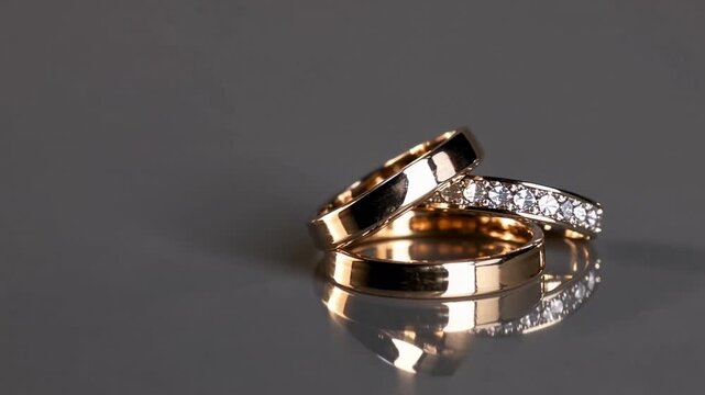 Matrimonial bands placed upon reflective and gleaming surface